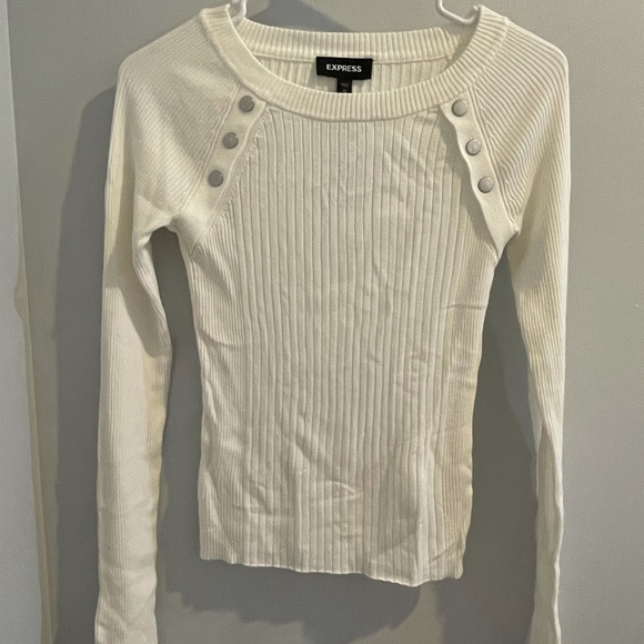 Express White Ribbed Button Shoulder Sweater - Picture 5 of 6